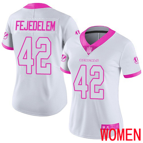 Cincinnati Bengals Limited White Pink Women Clayton Fejedelem Jersey NFL Footballl #42 Rush Fashion->women nfl jersey->Women Jersey